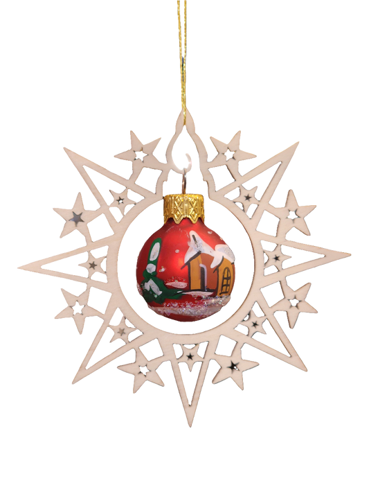 European Glass Christmas ornament of a Bauble | Inside Wooden Star (J)