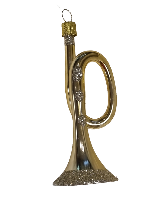 European Glass Christmas ornament of a Trumpet / Trombone (H)