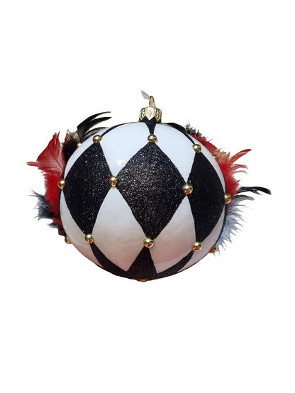 European Glass Christmas ornament of a Venetian Mask Bauble with Feathers (W)
