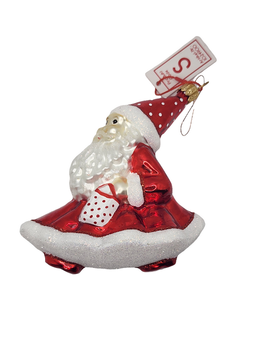 European Glass Christmas ornament of a Santa walking striding lantern candy cane (S)