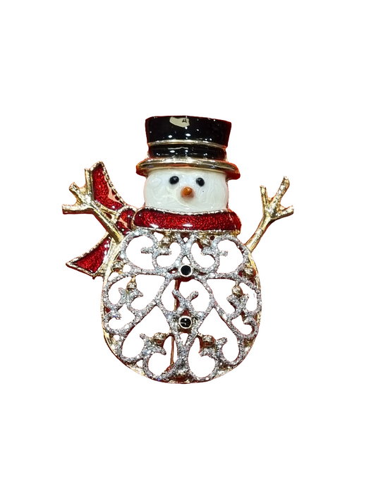 European Glass Christmas ornament of a Large Filigree Snowman | Brooch V