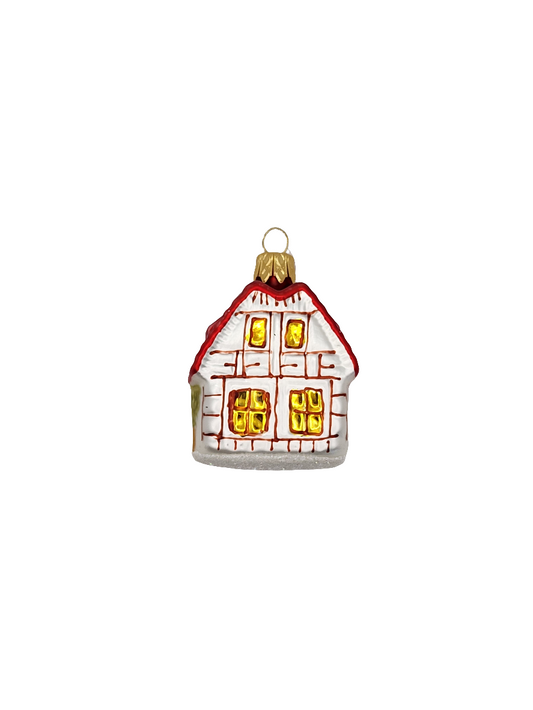European Glass Christmas ornament of a House large red (E)