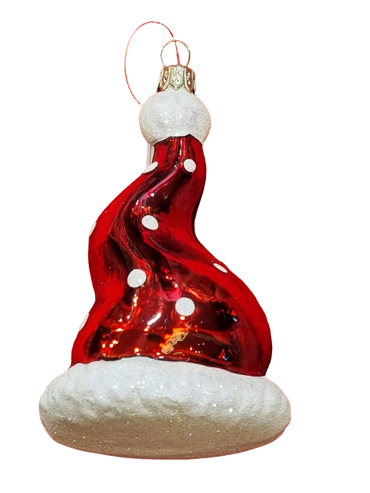 European Glass Christmas ornament of a Santa Hat Crooked (L)
