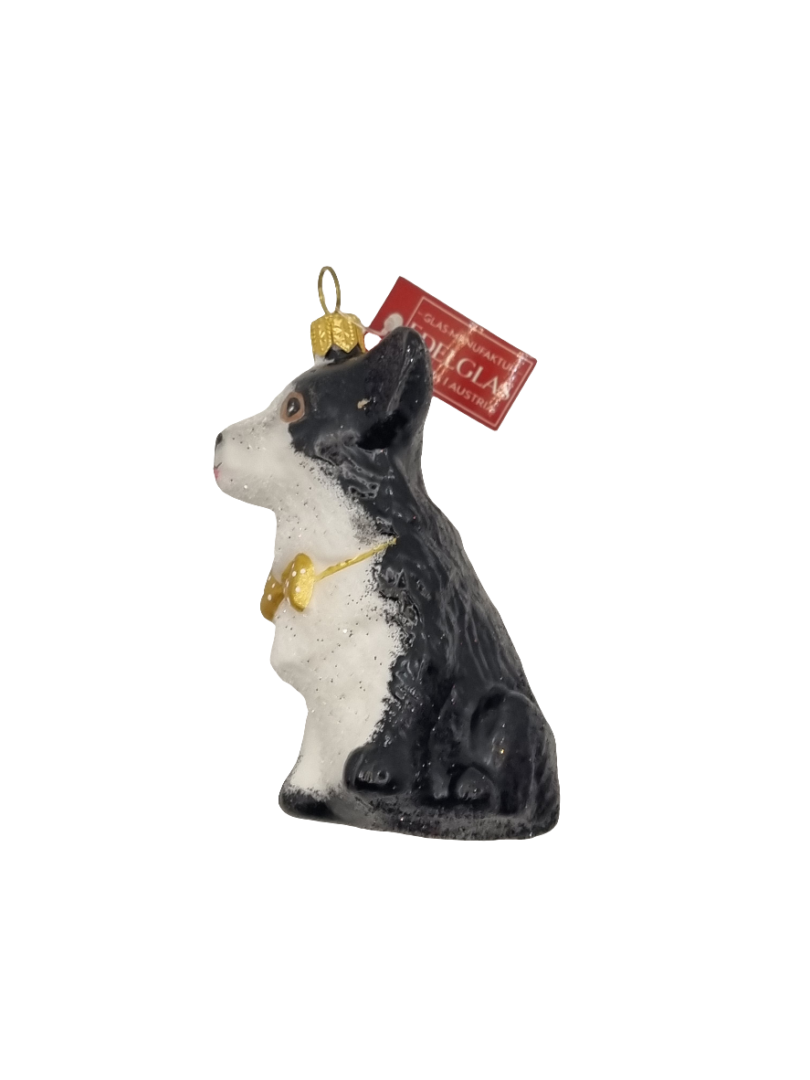 European Glass Christmas ornament of a Dog Corgie with Bow Tie (S)
