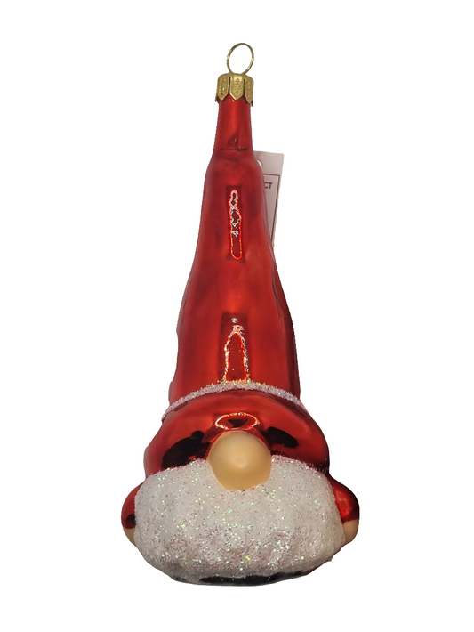 European Glass Christmas ornament of a Gnome | with Sparkle Beard (U)