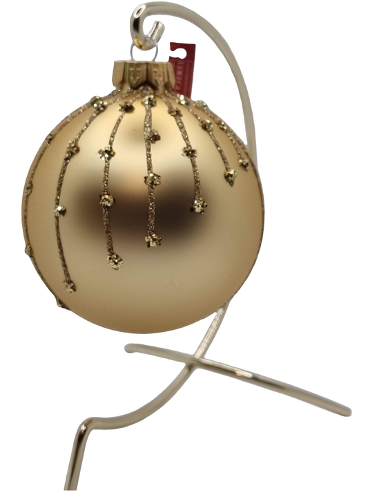 European Glass Christmas ornament of a Bauble | Gold with Gold Lines (F)