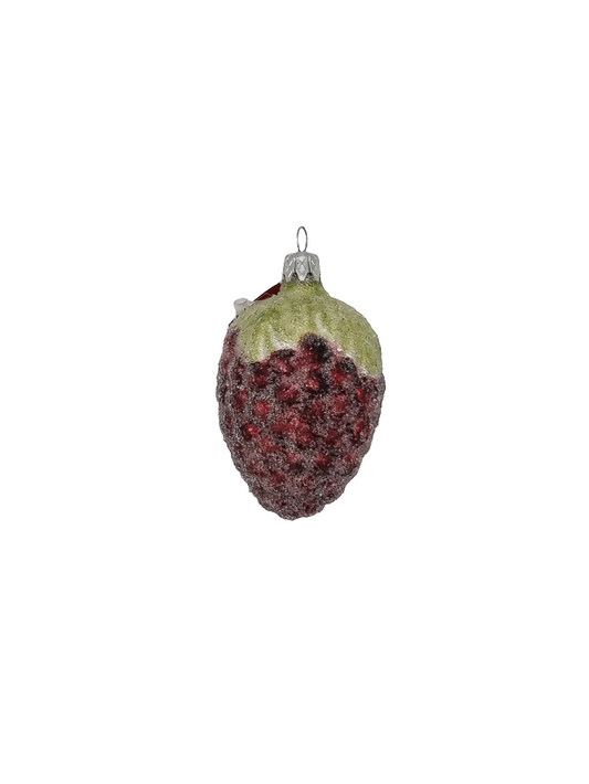 European Glass Christmas ornament of a Raspberry Frosted Green Leaves (B)