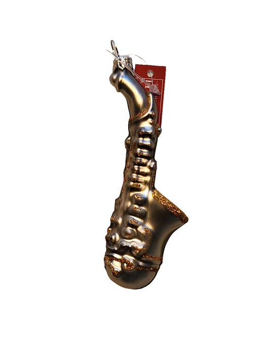 European Glass Christmas ornament of a Saxophone (S)