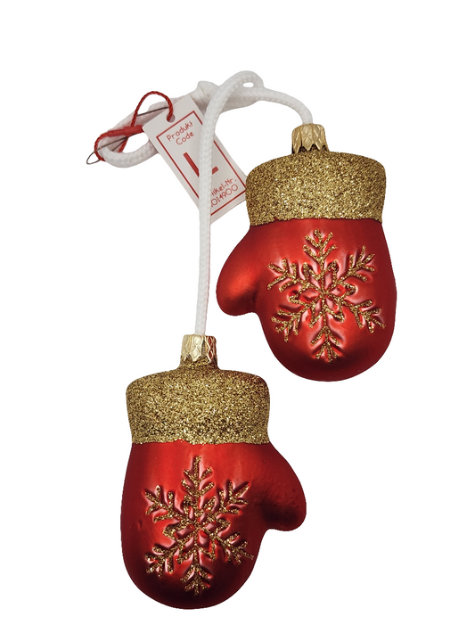 European Glass Christmas ornament of a Mittens (L)