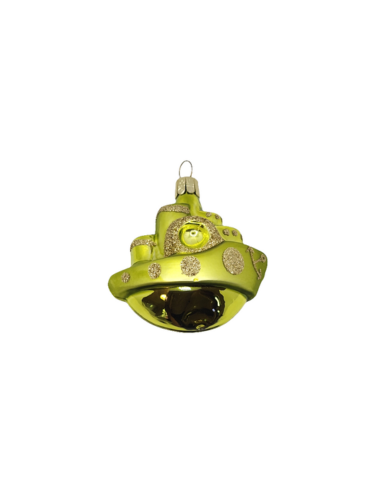 European Glass Christmas ornament of a Rounded Green Boat (I)