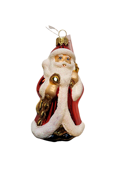 European Glass Christmas ornament of a Santa Sparkle with Gold Staff (U)