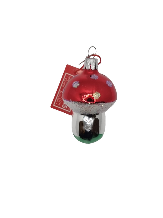 European Glass Christmas ornament of a Mushroom | Short Fat Shiny (C)