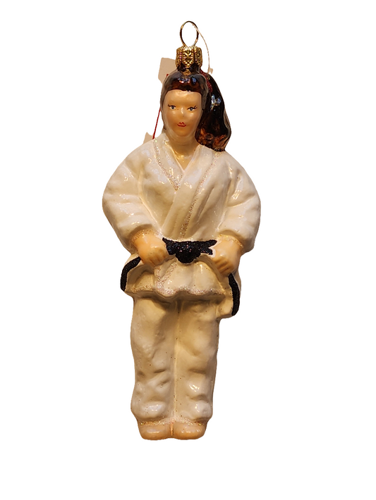 European Glass Christmas ornament of a Karate Fighting Lady Woman (V)