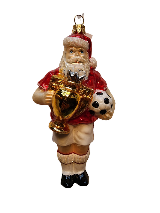 European Glass Christmas ornament of a Santa Soccer/Football Player (V)