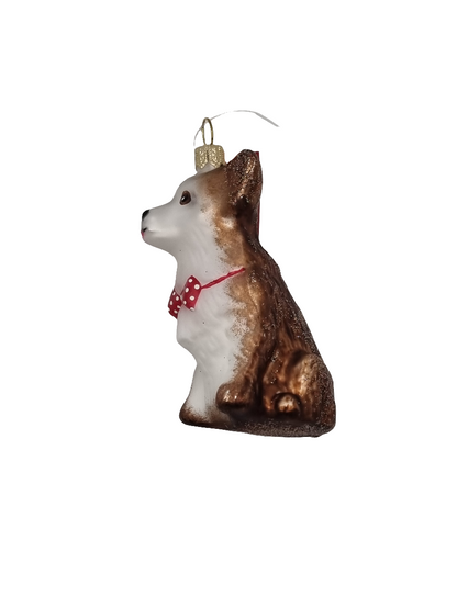 European Glass Christmas ornament of a Dog Corgie with Bow Tie (S)