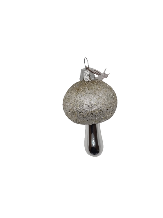 European Glass Christmas ornament of a Mushroom | Silver with Sparkle Top (C)