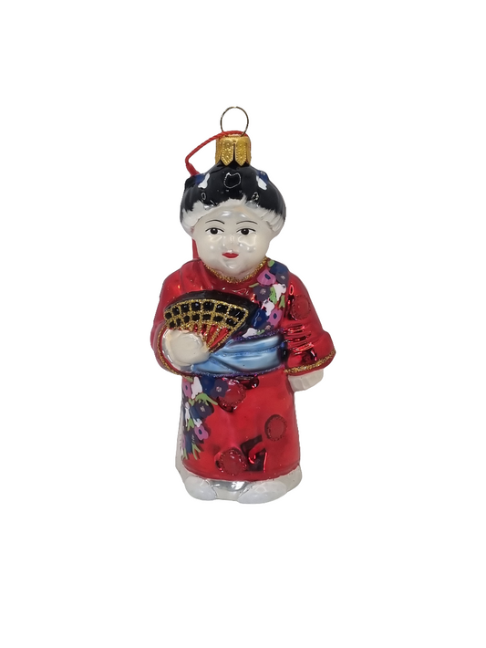European Glass Christmas ornament of a Japanese woman (P)