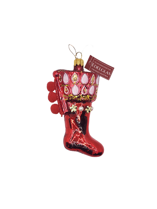 European Glass Christmas ornament of a Stocking (L)