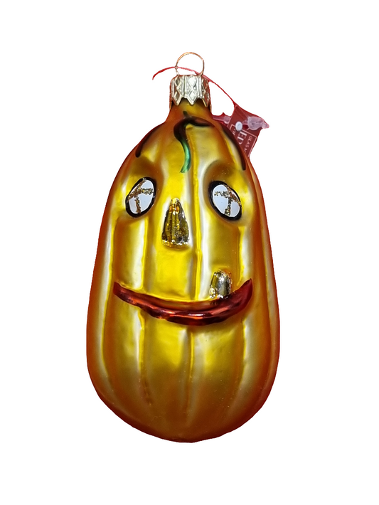 European Glass Christmas ornament of a Pumpkin with Face (G)