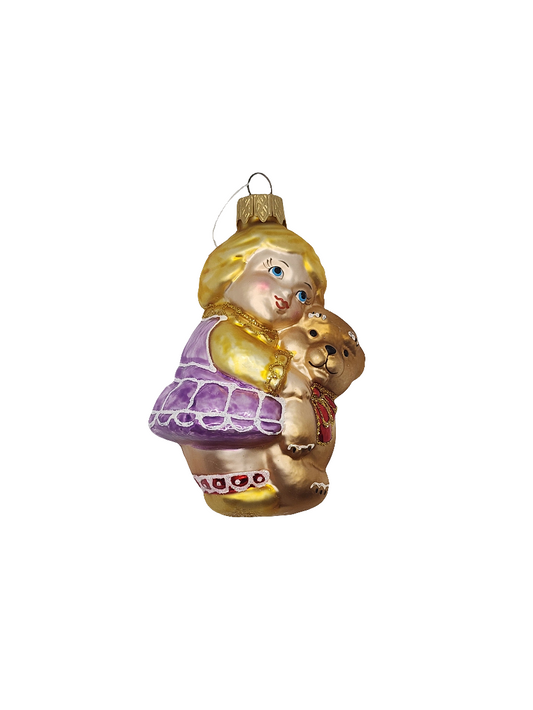 European Glass Christmas ornament of a Girl with Teddy Bear (I)