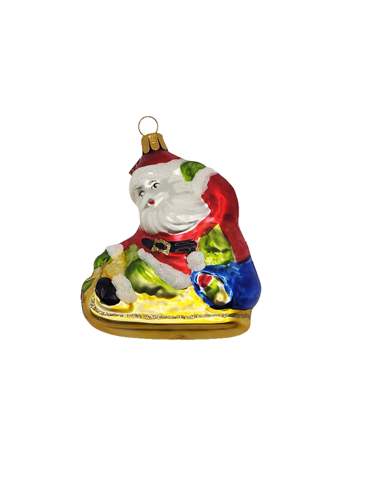European Glass Christmas ornament of a Santa sled (E)