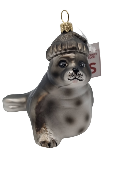 European Glass Christmas ornament of a Seal Hat (S)