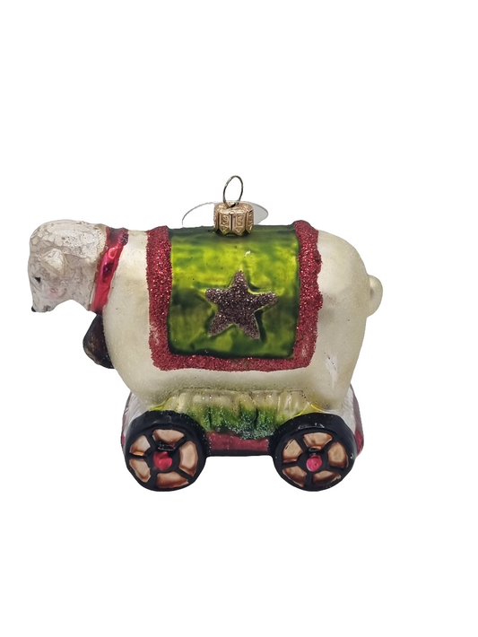 European Glass Christmas ornament of a Sheep with Star Wheels (G)