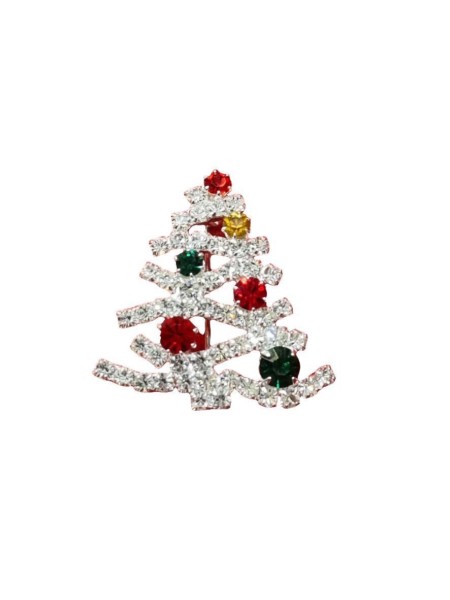 European Glass Christmas ornament of a Small Wavy Crystal Tree with Colouful Crystal Baubles | Brooch V