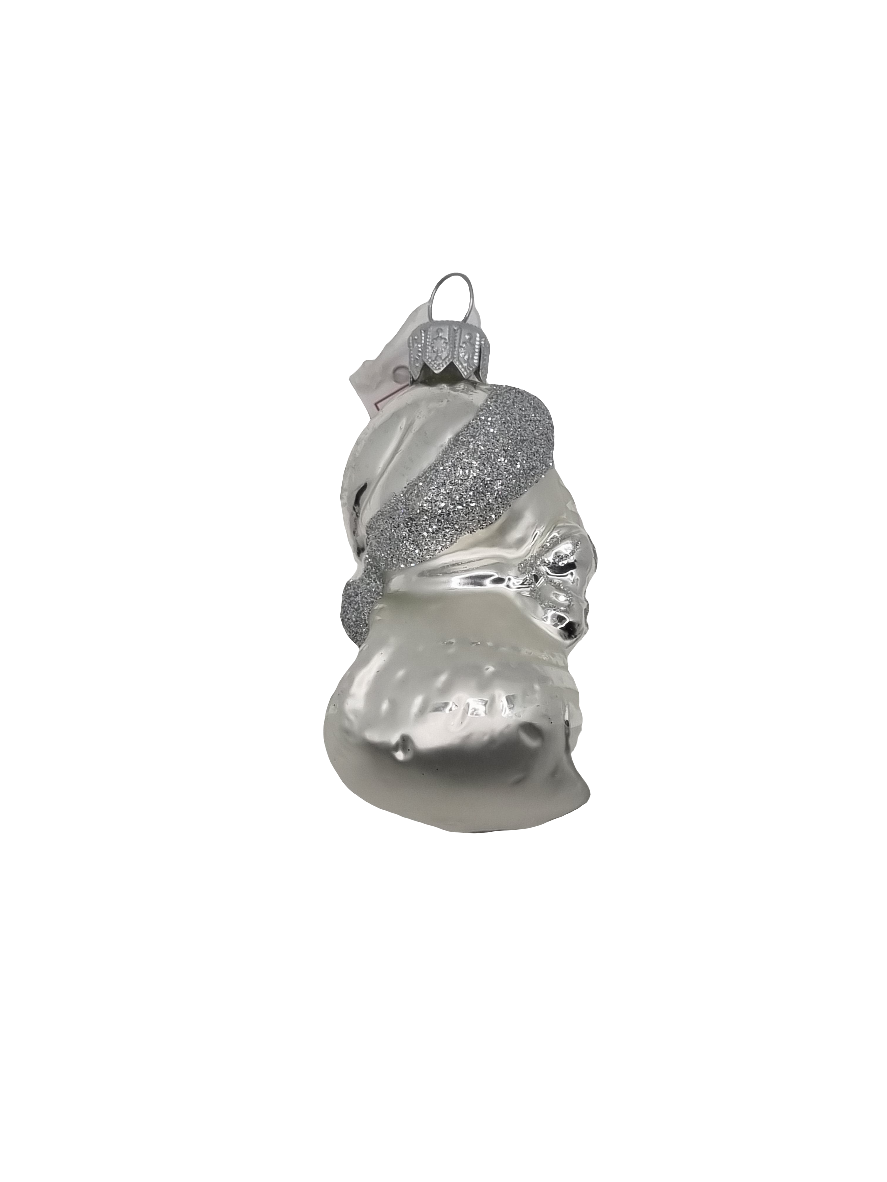 European Glass Christmas ornament of a Cat santa hat sparkly (K)