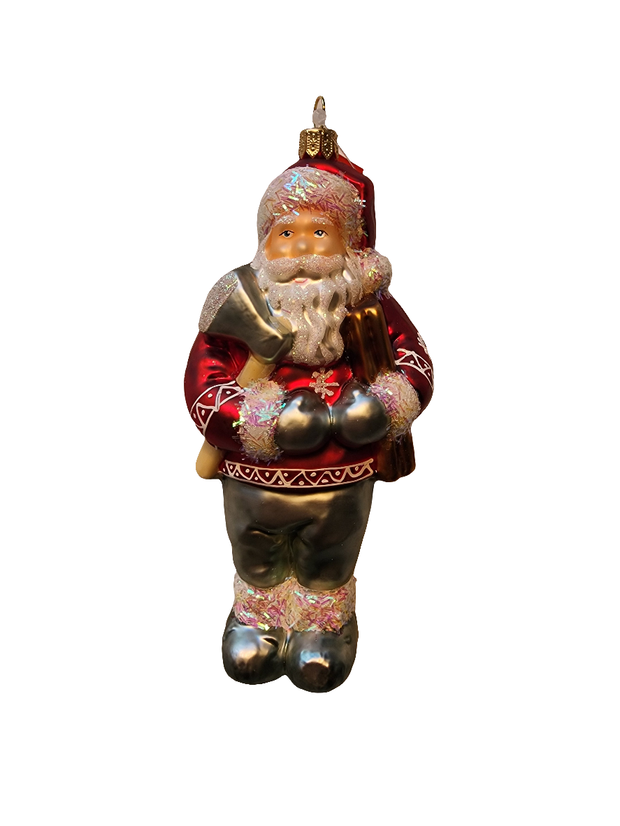 European Glass Christmas ornament of a Santa Lumberjack with Axe (V)