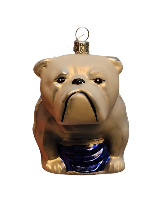 European Glass Christmas ornament of a Dog British Bulldog with British Flag (V)