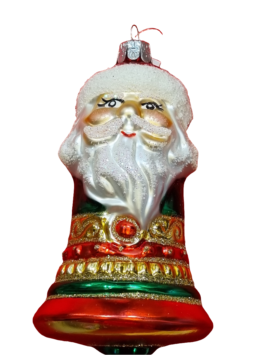European Glass Christmas ornament of a Santa Bell (R)