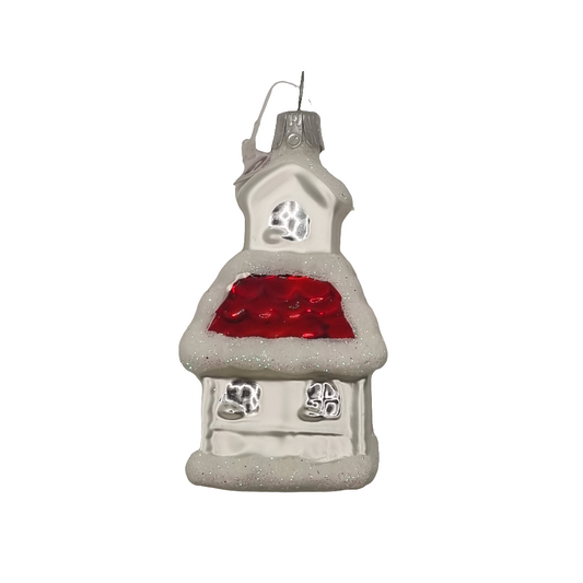 European Glass Christmas ornament of a House Square Tall Frosted (G)