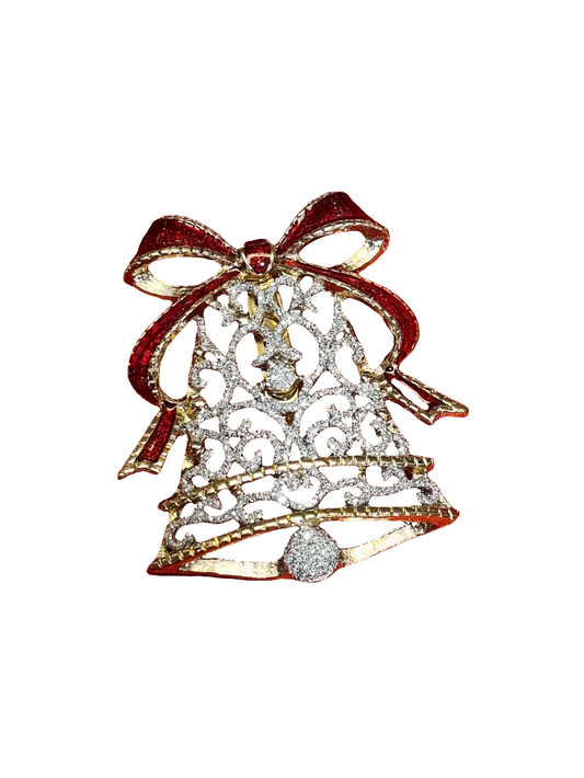 European Glass Christmas ornament of a Silver Filigree Bell | Brooch V