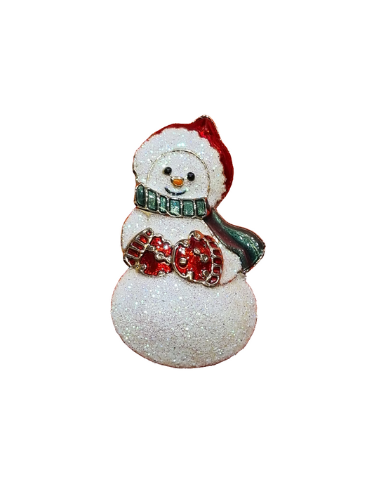 European Glass Christmas ornament of a Single Sparkle Snowman with Mittens & Scarf | Brooch V