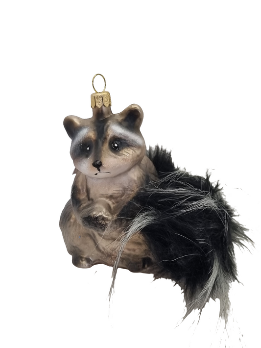 European Glass Christmas ornament of a Raccoon with Fur Tail (S)
