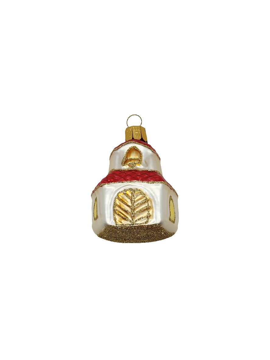 European Glass Christmas ornament of a House | Hexagonal Silent Night Chapel (D)