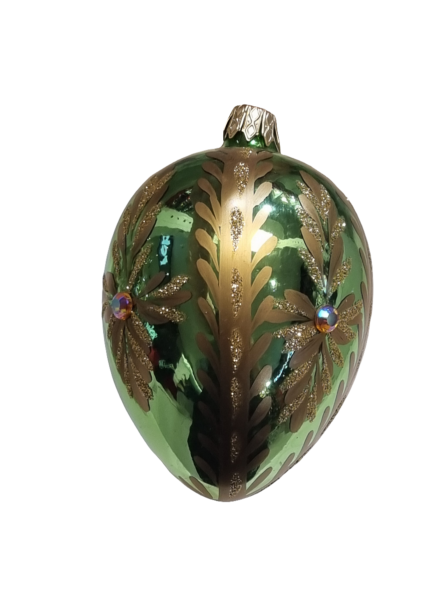 European Glass Christmas ornament of a Green Glass Eggs | Faberge Style (P)