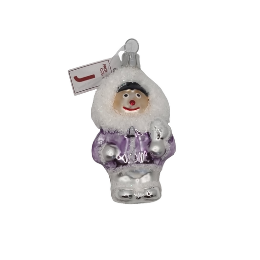 European Glass Christmas ornament of a Eskimo Man with Hood (J)