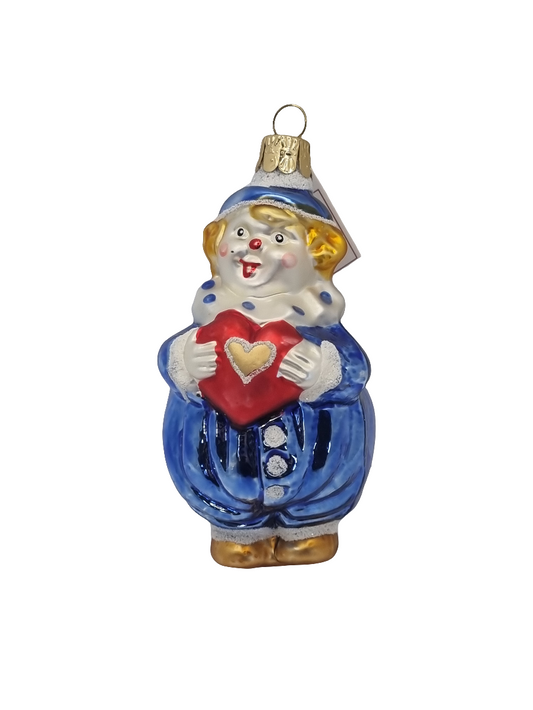 European Glass Christmas ornament of a Clown with Heart (N)