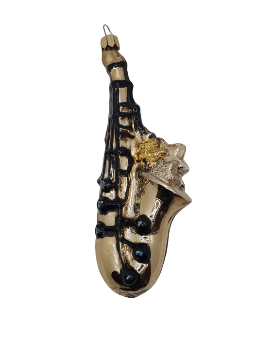 European Glass Christmas ornament of a Saxophone (U)