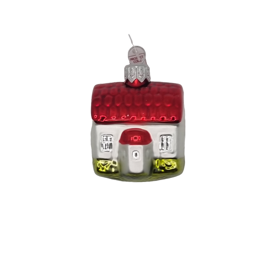 European Glass Christmas ornament of a House Green Grass Coloured Roof (F)
