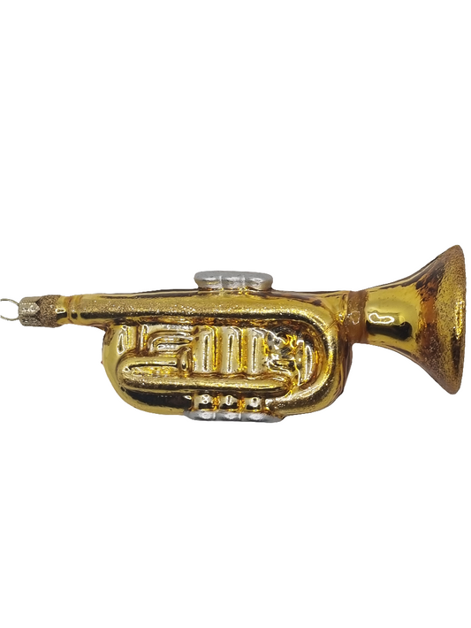 European Glass Christmas ornament of a Trumpet (T)