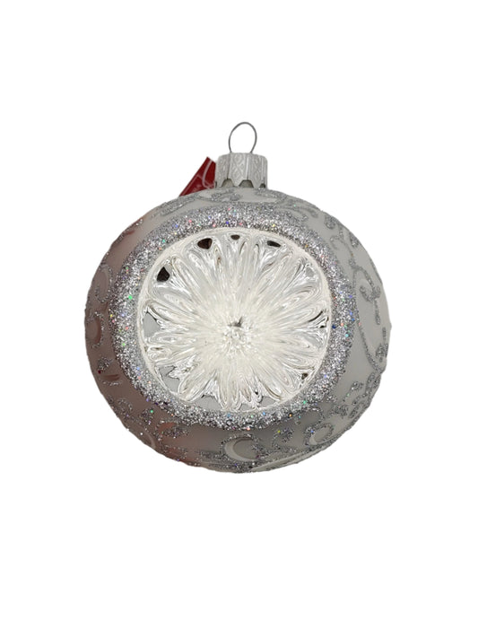 European Glass Christmas ornament of a Bauble | Frosted Glitter Pattern with Indent (J)