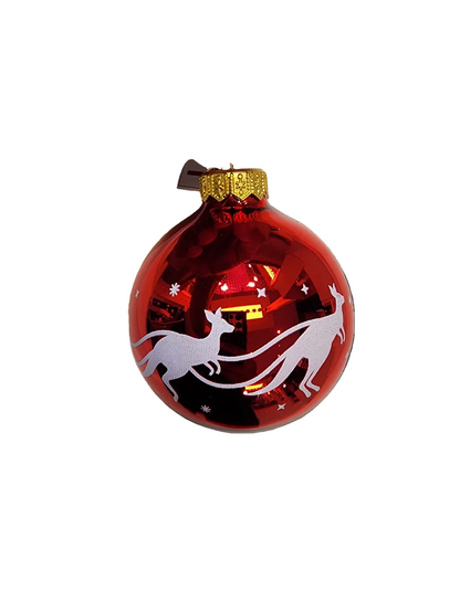 European Glass Christmas ornament of a Bauble | Red with Santa's Sleigh & Kangaroos (I)