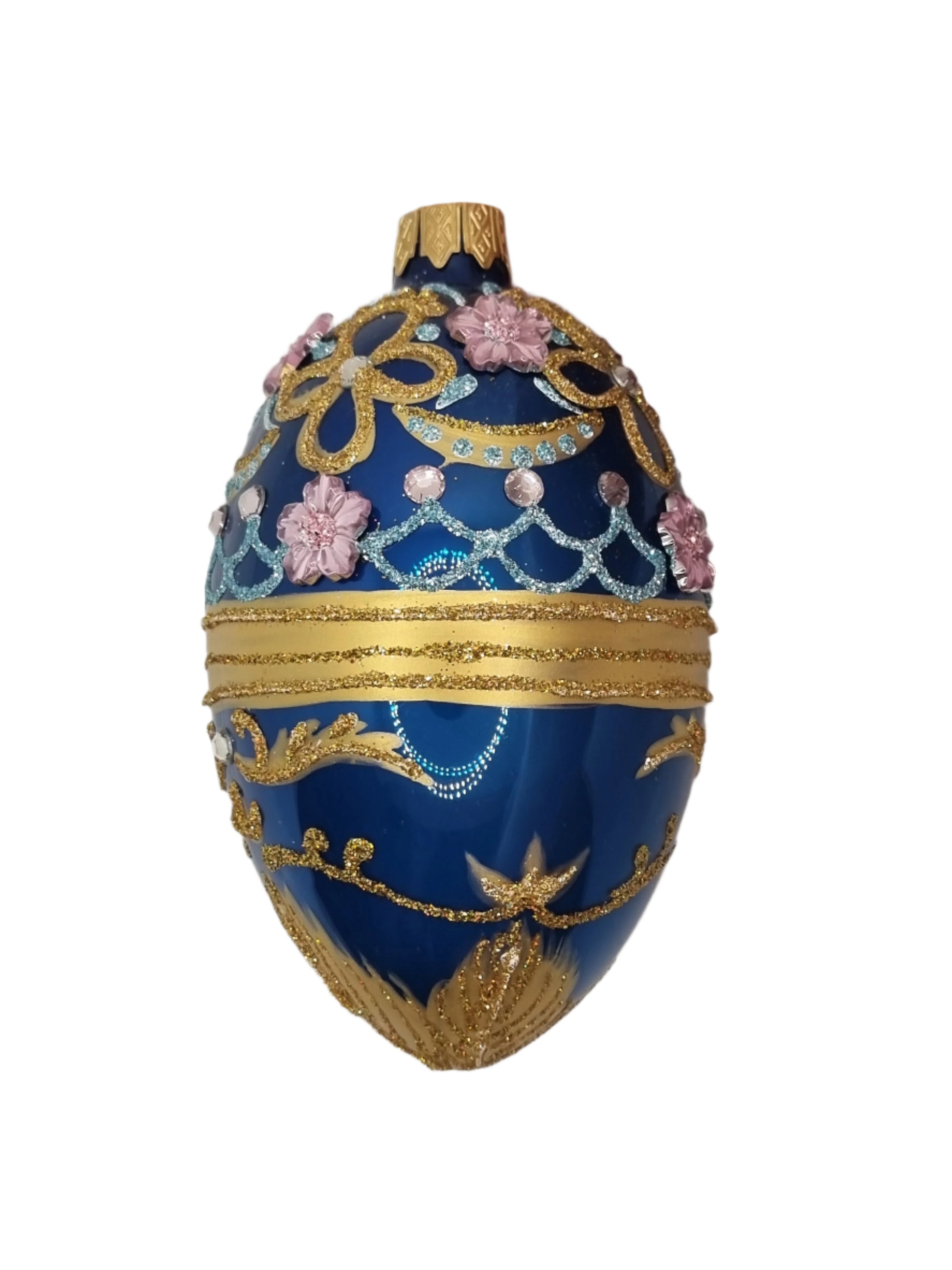 European Glass Christmas ornament of a Glass Eggs | Blue Faberge Style Easter Eggs (R)
