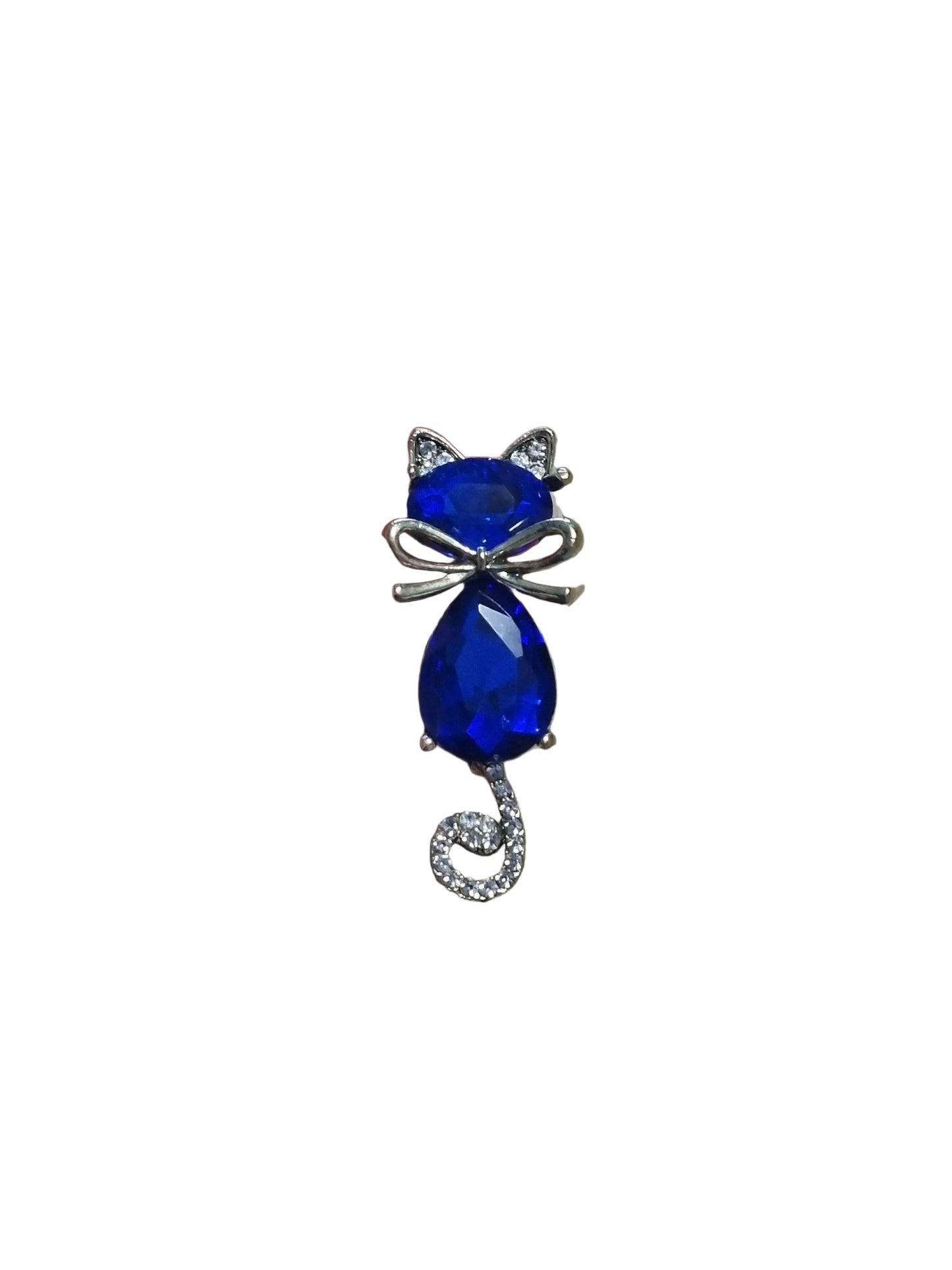 Silver cat brooch with blue gemstones 