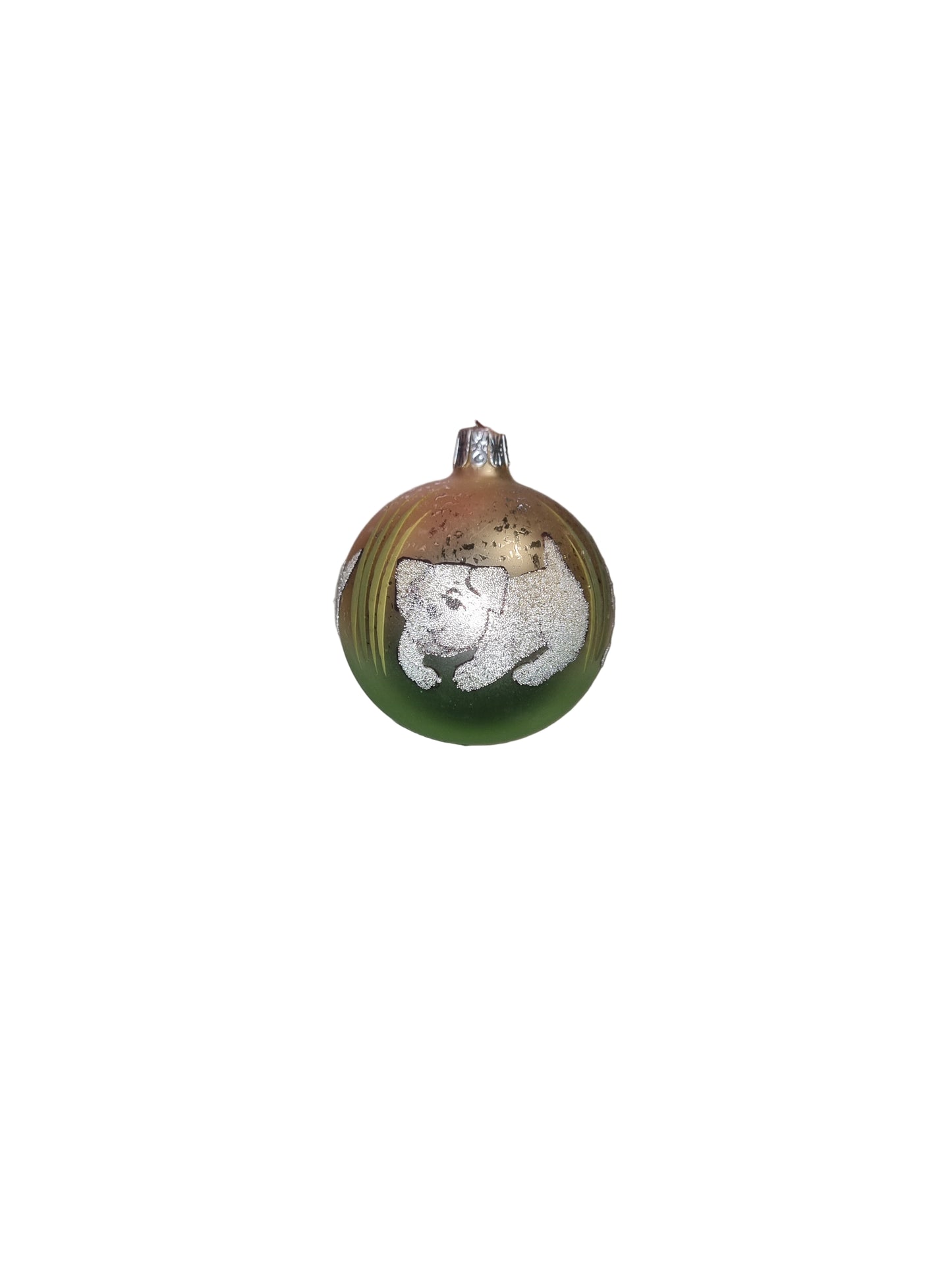 Bauble | Gold and Green with Glitter Dog (C)