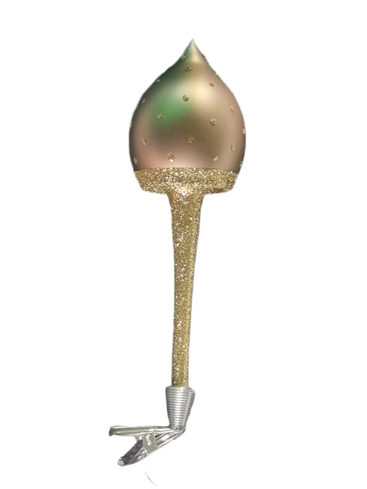 European Glass Christmas ornament of a Mushroom | Gold on Clip (J)