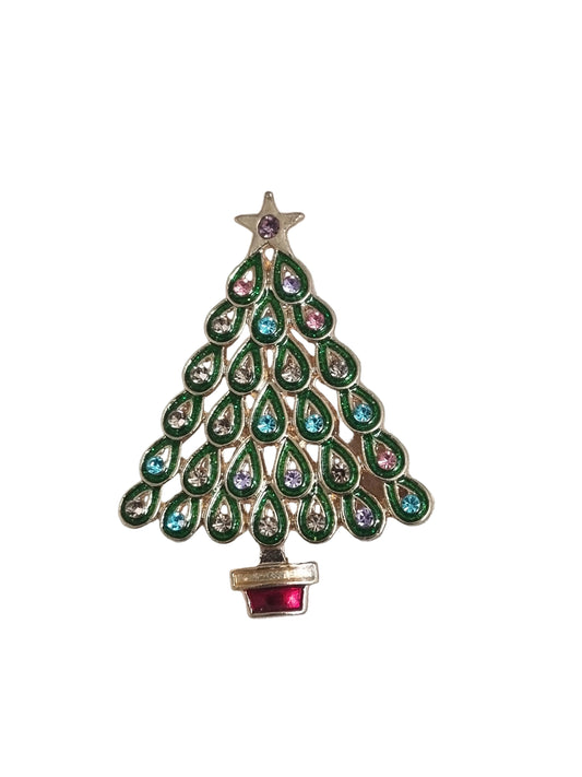 Christmas Tree with Tear Drop Pearls & Red Base | Brooch V